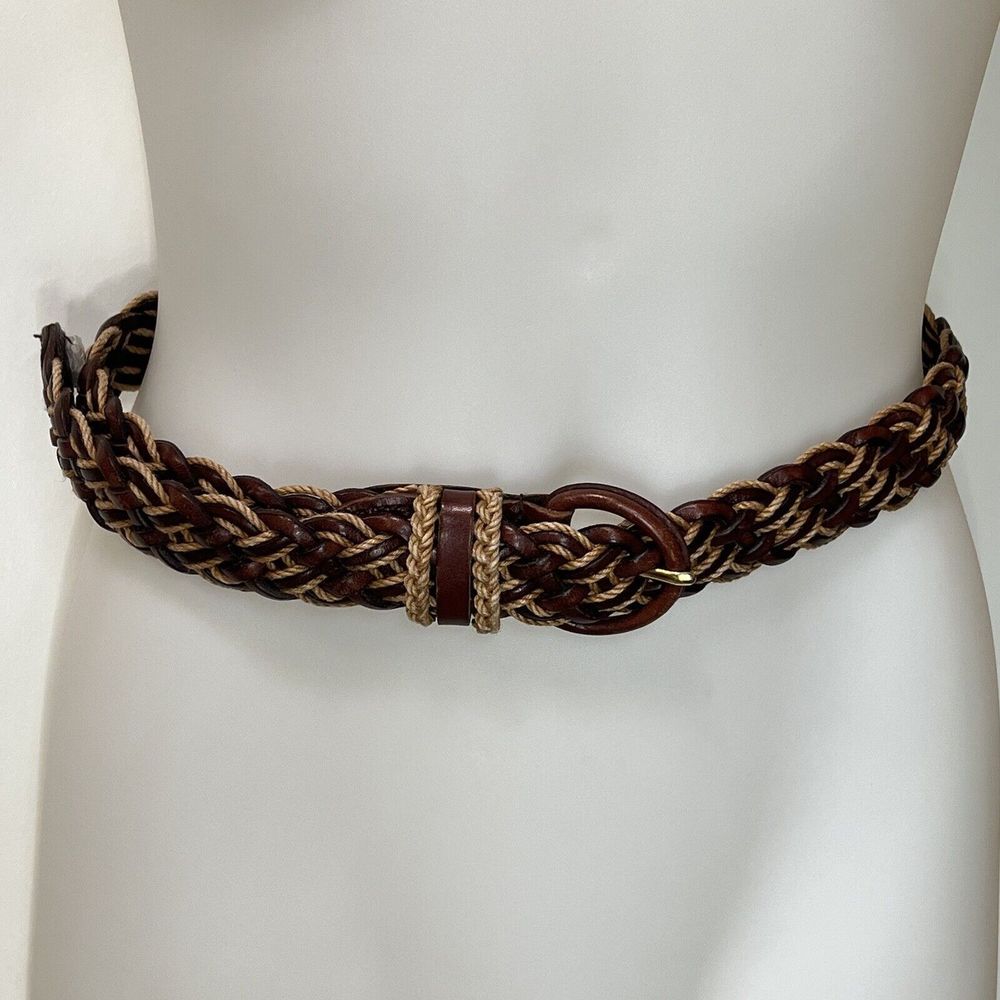 Talbots Belt Womens Size Small Leather Jute Braided Buckle Classic Style 6035